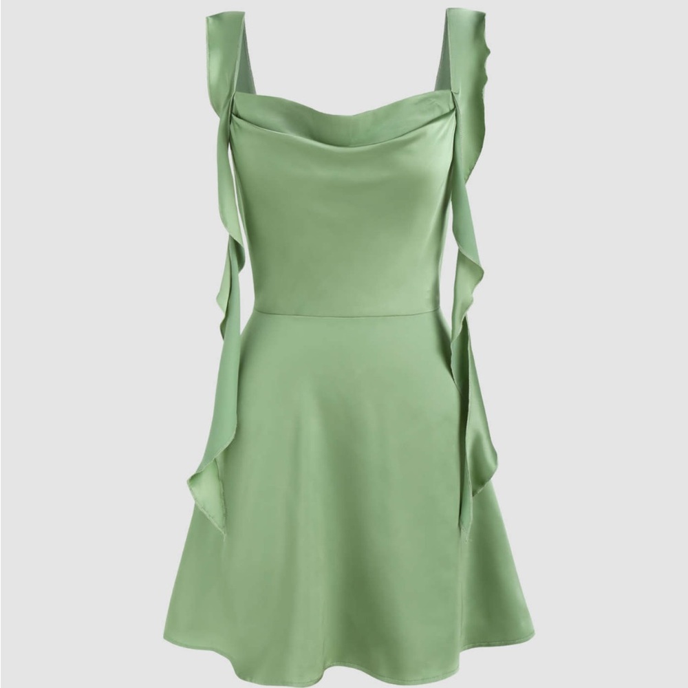 Cider Light Green Mini Dress with Ruffle Straps
